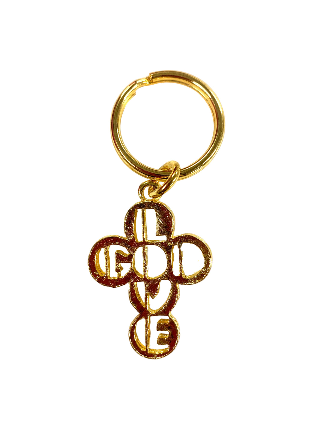 1.75" God Love Gold Plated Cross Key Chain