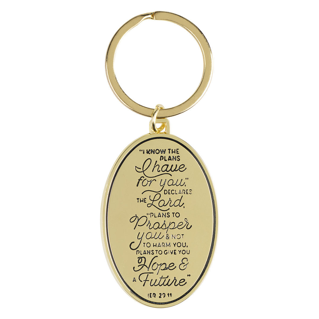 Hope and a Future Blue Oval Metal Key Ring - Jeremiah 29:11