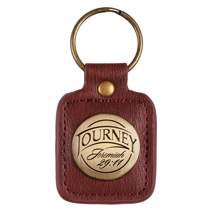 Journey Brown Faux Leather Key Ring - Jeremiah 29:11