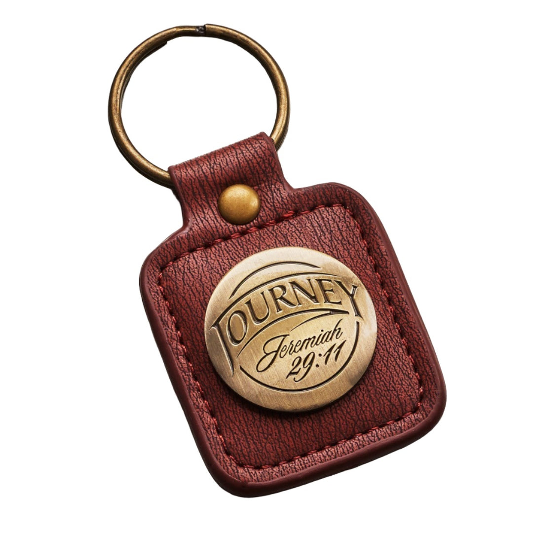 Journey Brown Faux Leather Key Ring - Jeremiah 29:11