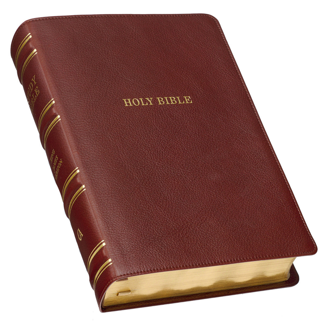 Saddle Tan Full Grain Leather King James Version Study Bible with Thumb Index