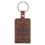 God Works for the Good Brown Faux Leather Keychain - Romans 8:28
