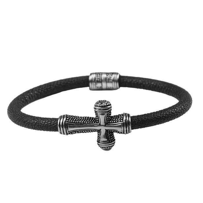 Men's Textured Cross Bracelet