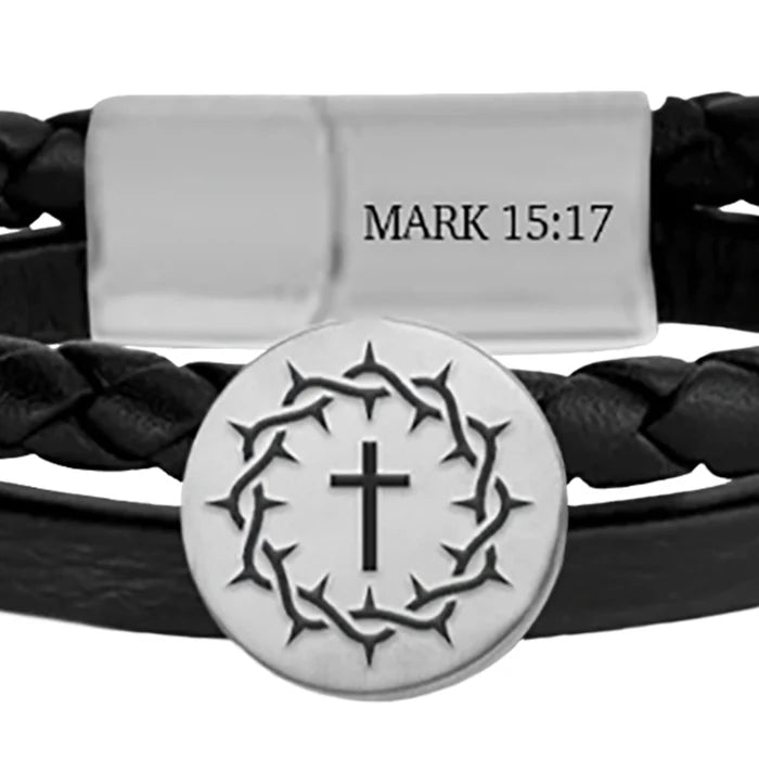 Men's Crown Cross Braided Metal Bracelet