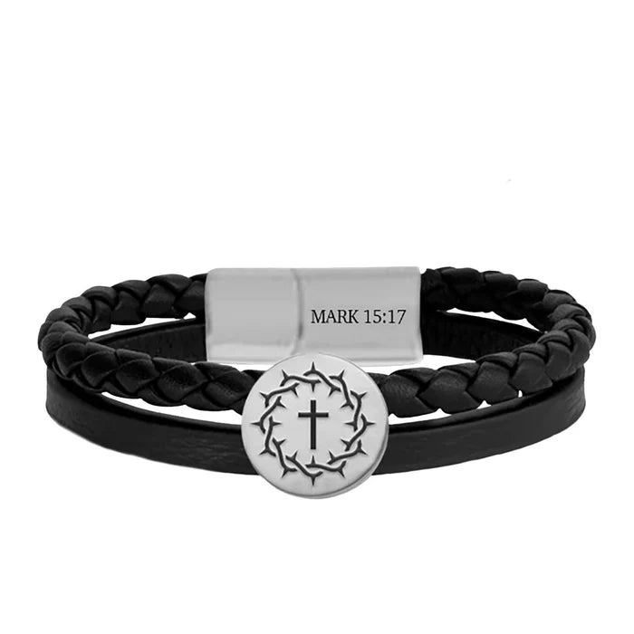 Men's Crown Cross Braided Metal Bracelet