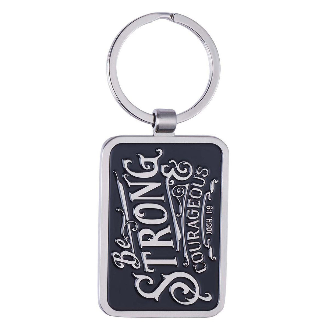 Be Strong & Courageous Black Metal Key Ring in Gift Tin - Joshua 1:9