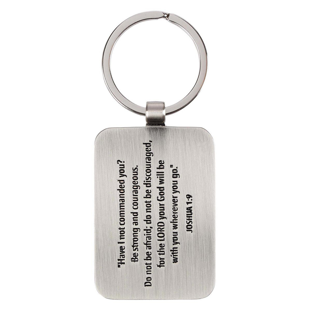 Be Strong & Courageous Black Metal Key Ring in Gift Tin - Joshua 1:9