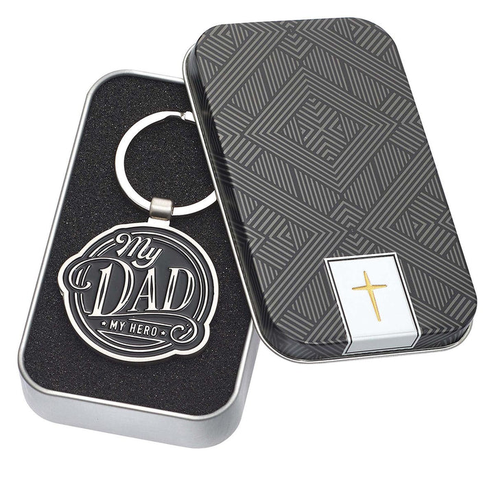 My Dad My Hero Black Metal Key Ring in Gift Tin