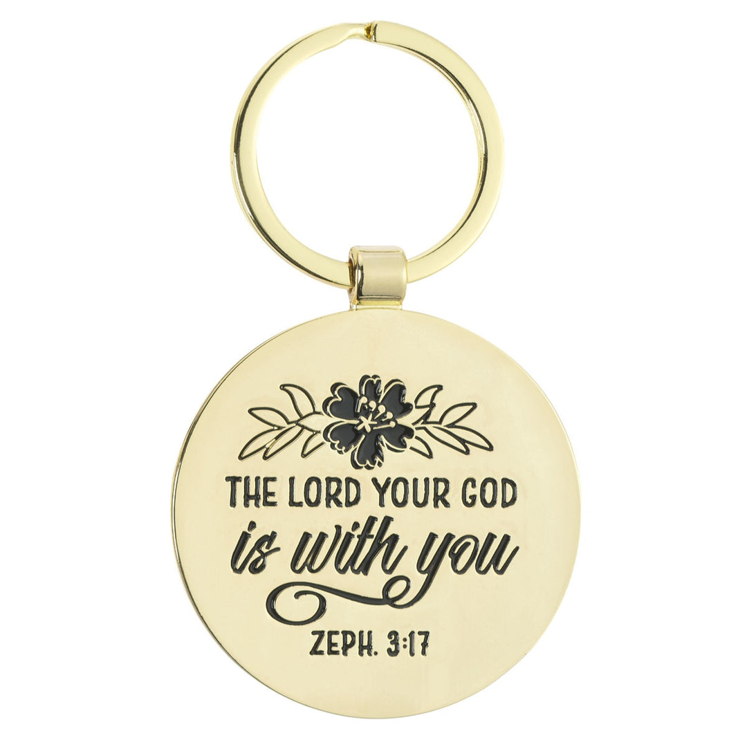 Teach, Encourage, Inspire Pink Epoxy-coated Metal Keychain - Zephaniah 3:17