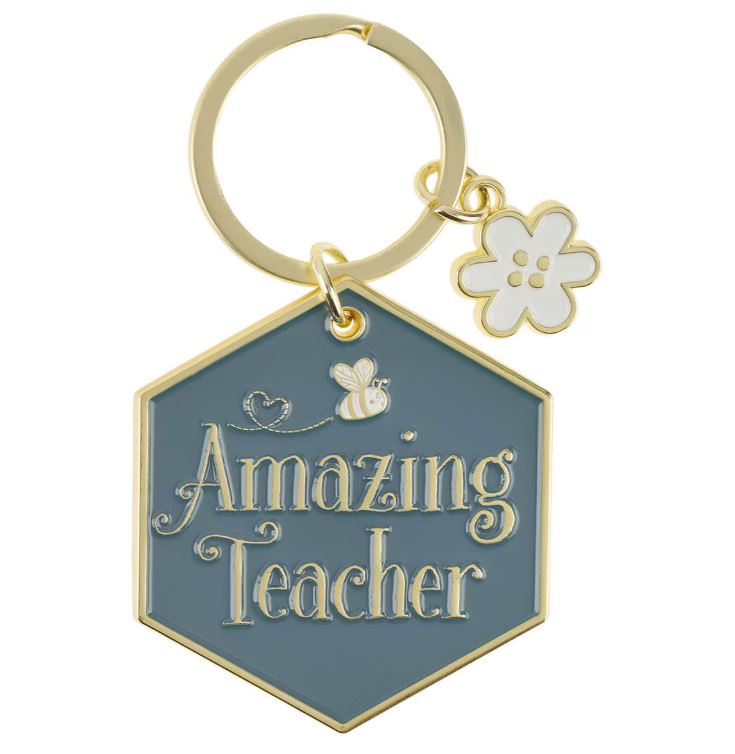 Amazing Teacher Blue Metal Keychain with Charm