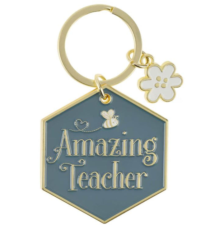 Amazing Teacher Blue Metal Keychain with Charm