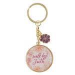 Walk by Faith Pink Cosmos Metal Keychain - 2 Corinthians 5:7