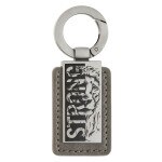 Strong Lion Gray Faux Leather and Silver Metal Keychain - Joshua 1:9