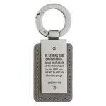 Strong Lion Gray Faux Leather and Silver Metal Keychain - Joshua 1:9