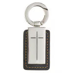 Man of God Black Faux Leather and Silver Metal Cross Keychain