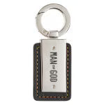 Man of God Black Faux Leather and Silver Metal Cross Keychain
