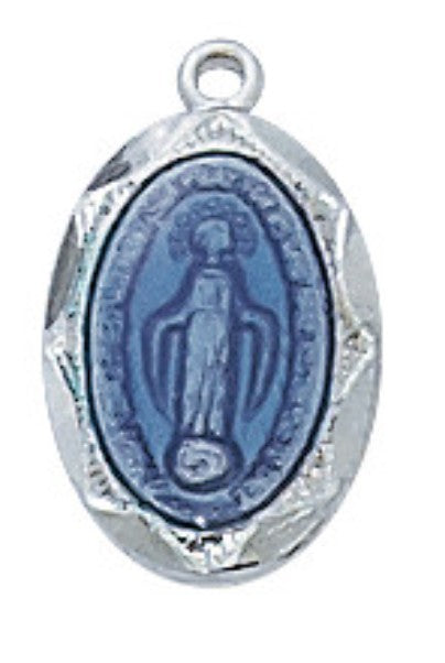 13" Sterling Silver Baby Blue Miraculous Medal Necklace