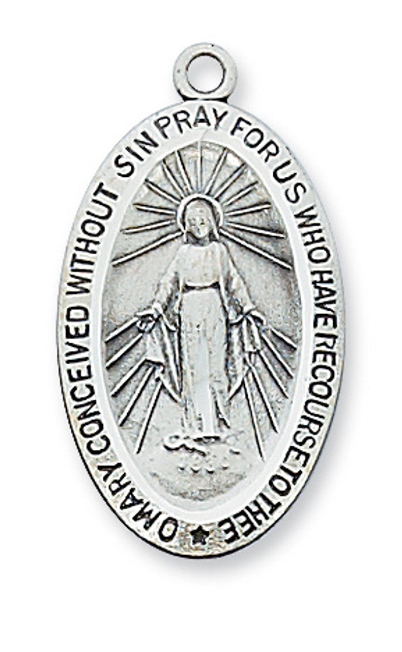 Sterling Silver Miraculous Medal with 18" Stainless Steel Chain