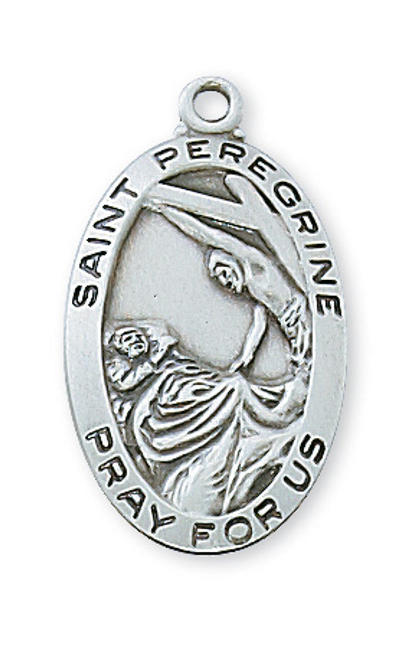 Sterling Silver St Peregrine Medal with 18" Rhodium Plated Chain