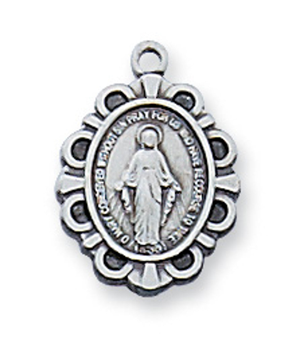 Sterling Silver Miraculous Medal and 16" Rhodium Plated Chain