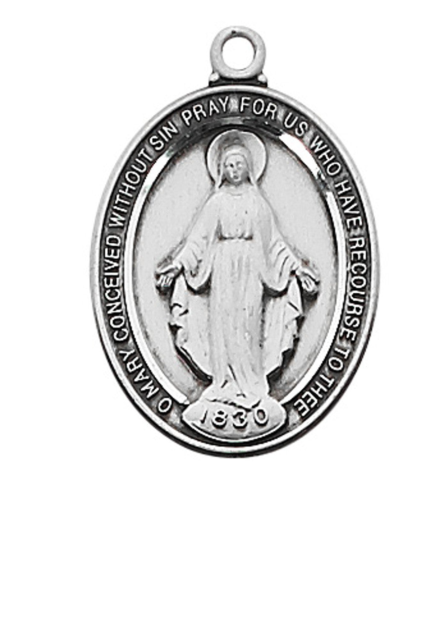 Sterling Silver Miraculous Medal with 18" Stainless Steel Chain