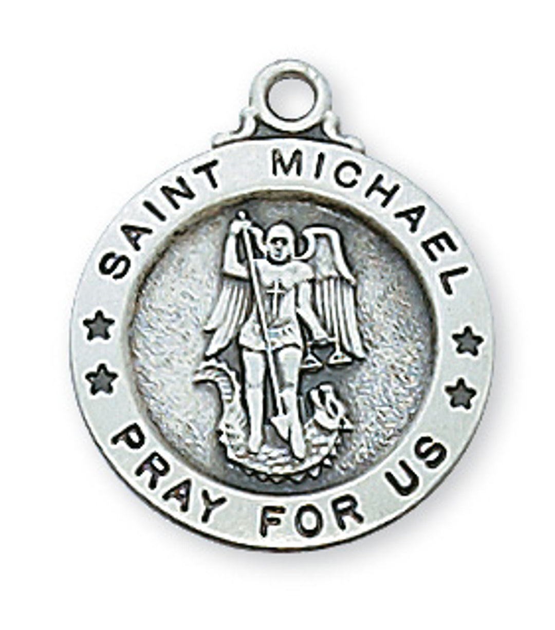 Sterling Silver St. Michael Medal with 18" Rhodium Plated Chain