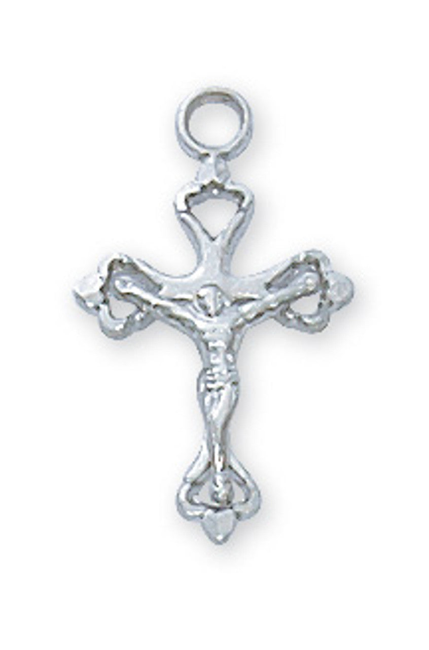 Sterling Silver Crucifix with 16" Fine Rhodium Plated Chain