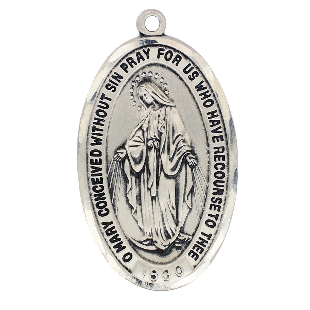 Sterling SIlver Miraculous Medal with 24" Stainless Steel Chain