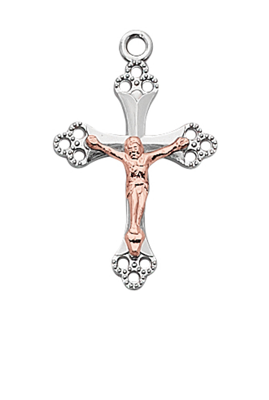 Sterling Silver/Rose Gold Crucifix with 18" Chain