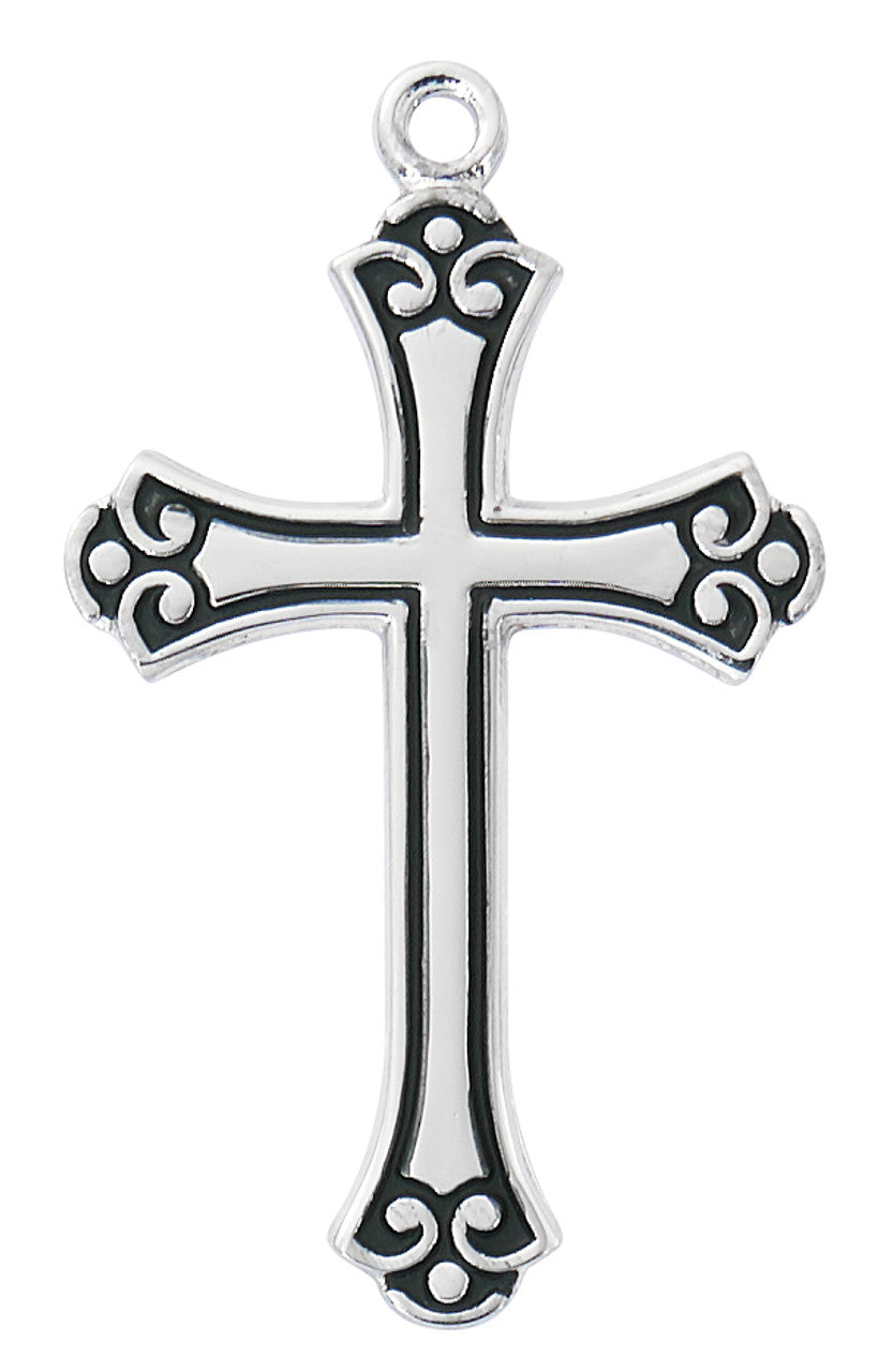 Sterling Silver Black Epoxy Cross with 18" Stainless Steel Chain