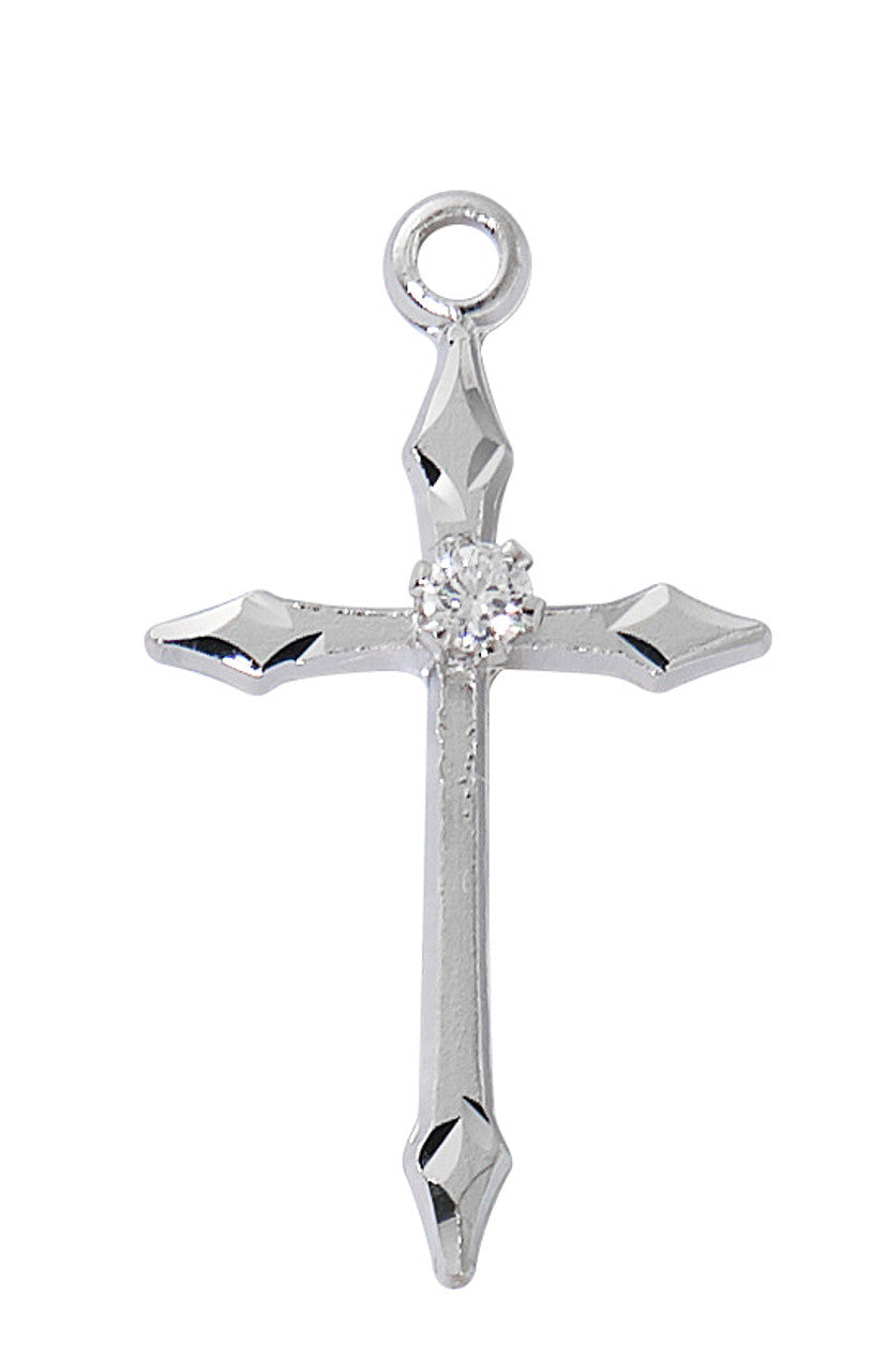 Small Sterling Silver Stone Cross with Adjustable Platinum Plated Brass Chain