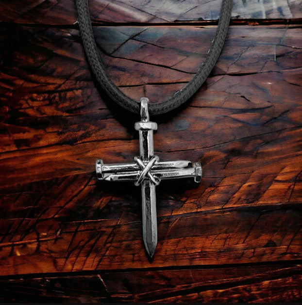 22" Nail Cross Necklace in Gunmetal Finish