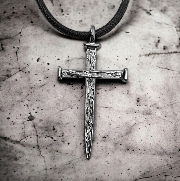 22" Rugged Gunmetal Large Nail Cross Pendant Necklace