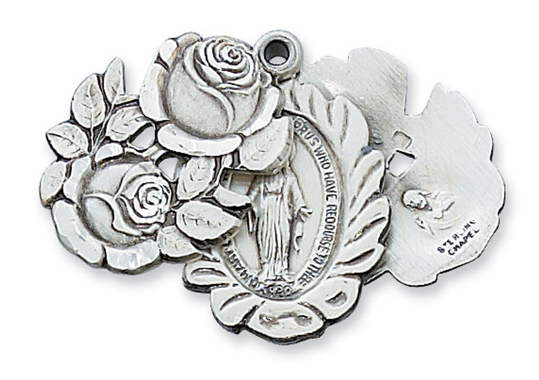 Sterling Silver Miraculous Medal with Dual Sliding Rosebuds