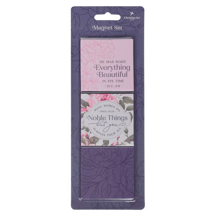 Noble Things Pink Floral Magnet Set - Proverbs 31:29