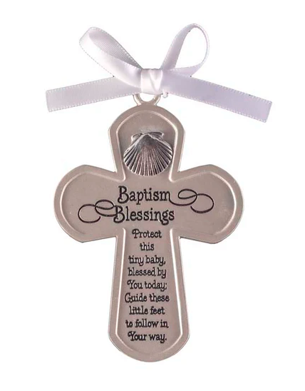 Baptism Blessings White Ribbon Crib Cross