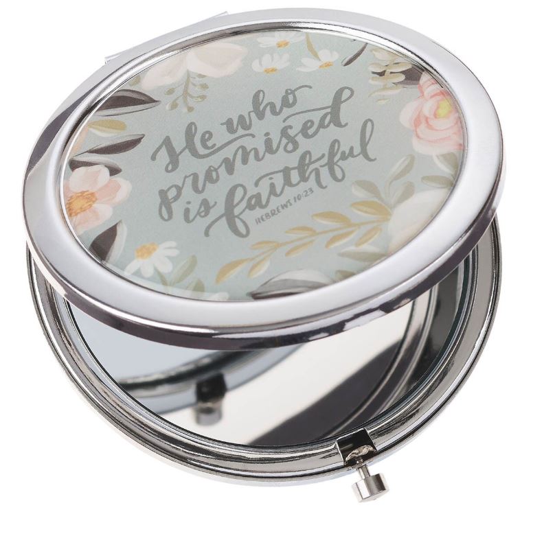 He Who Promised Silver Metal Compact Mirror - Hebrews 10:23