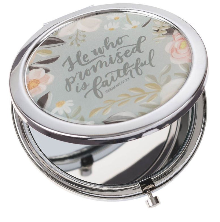 He Who Promised Silver Metal Compact Mirror - Hebrews 10:23