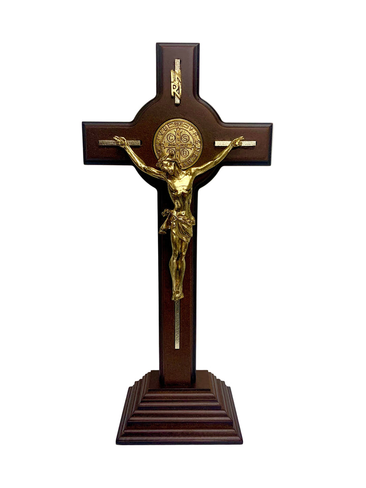 15" Wooden St. Benedict Standing Crucifix