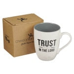 Trust in the Lord White and Gray Ceramic Coffee Mug - Proverbs 3:5