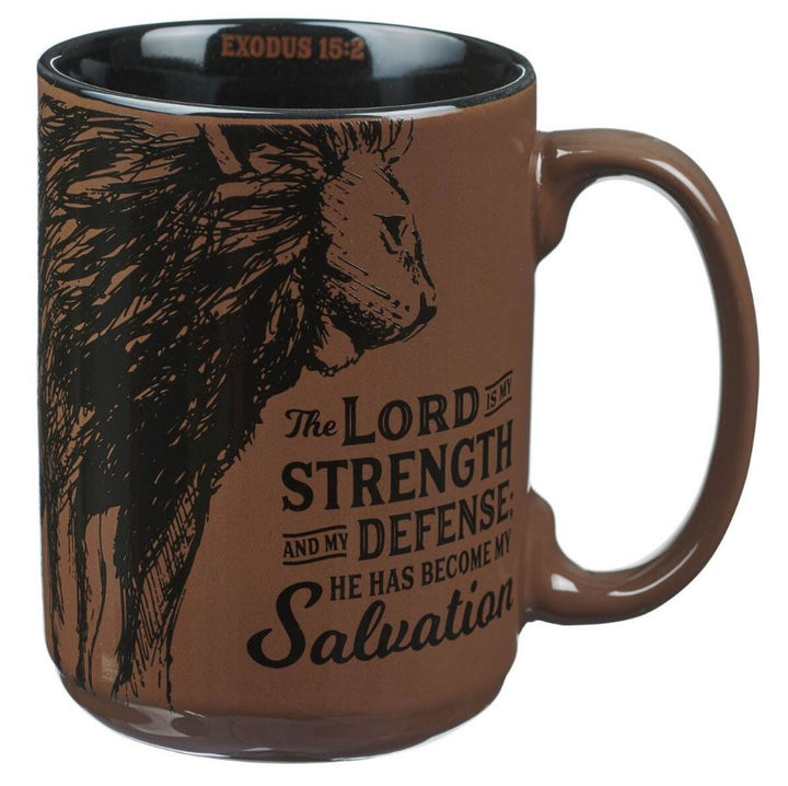 The Lord is My Strength Walnut-Brown Ceramic Coffee Mug - Exodus 15:2