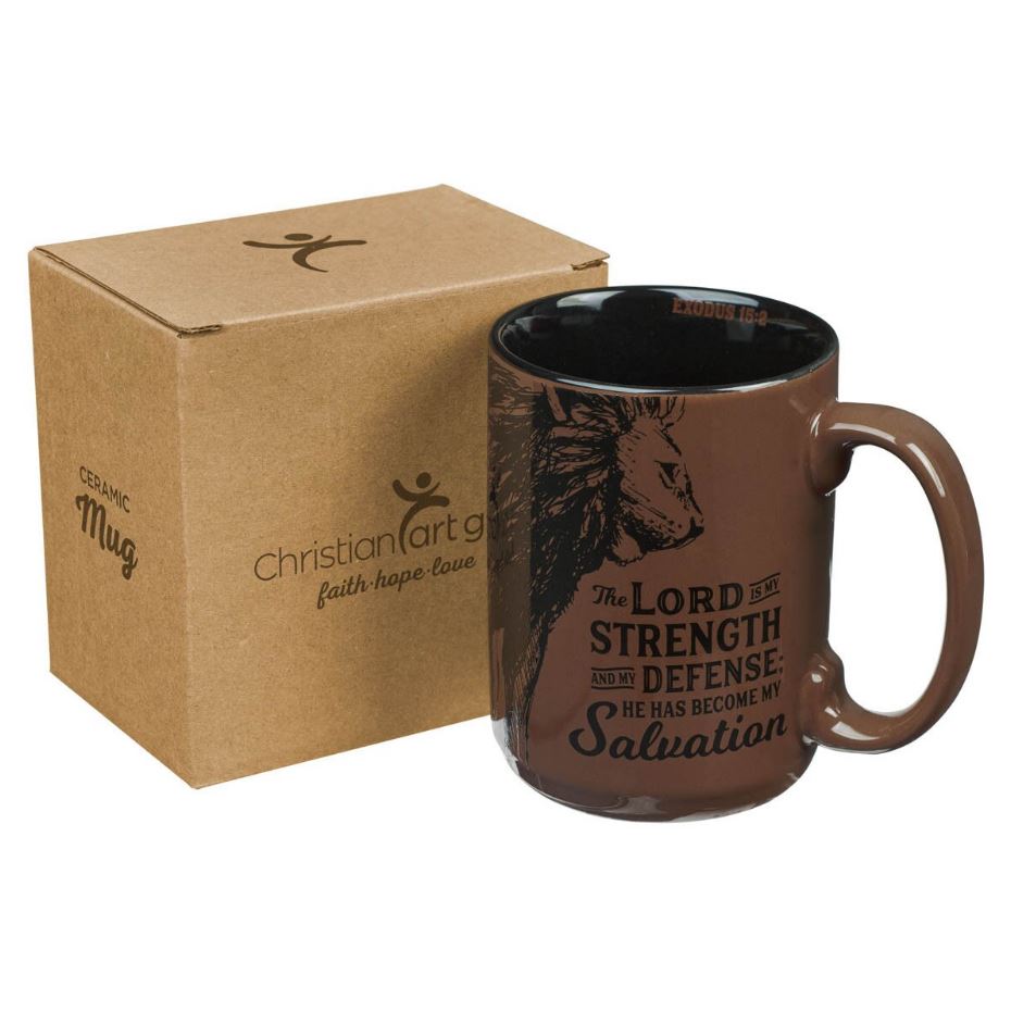 The Lord is My Strength Walnut-Brown Ceramic Coffee Mug - Exodus 15:2