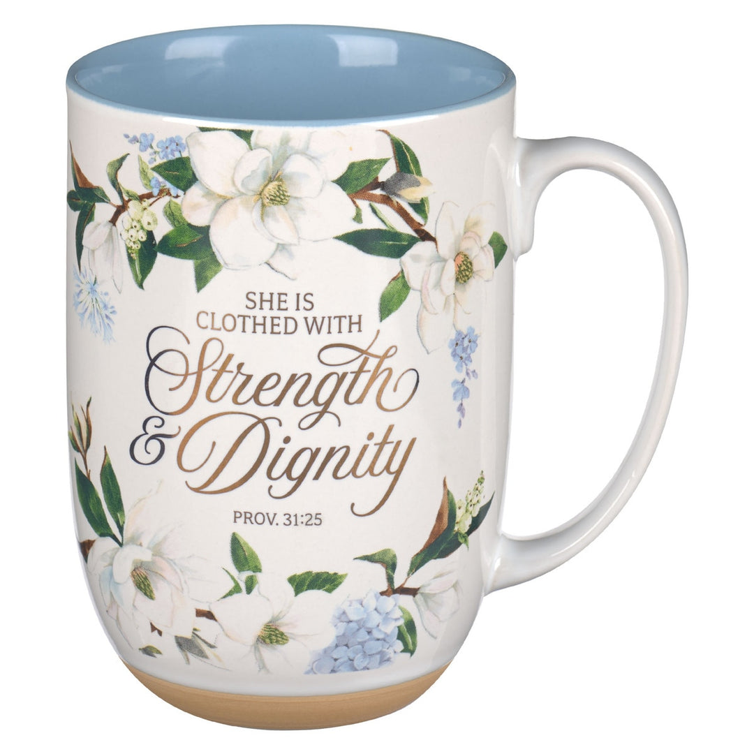 Strength and Dignity Blush Magnolia Ceramic Coffee Mug - Proverbs 31:25