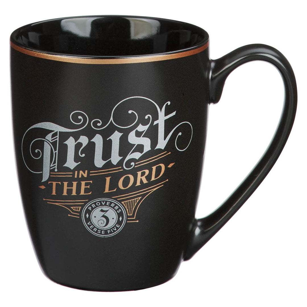 Trust in the Lord Black and Gold Ceramic Coffee Mug - Proverbs 3:5