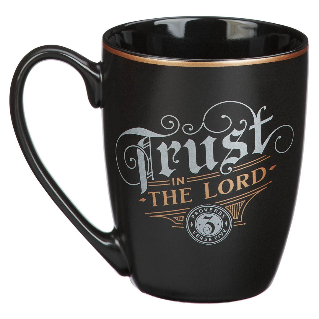 Trust in the Lord Black and Gold Ceramic Coffee Mug - Proverbs 3:5