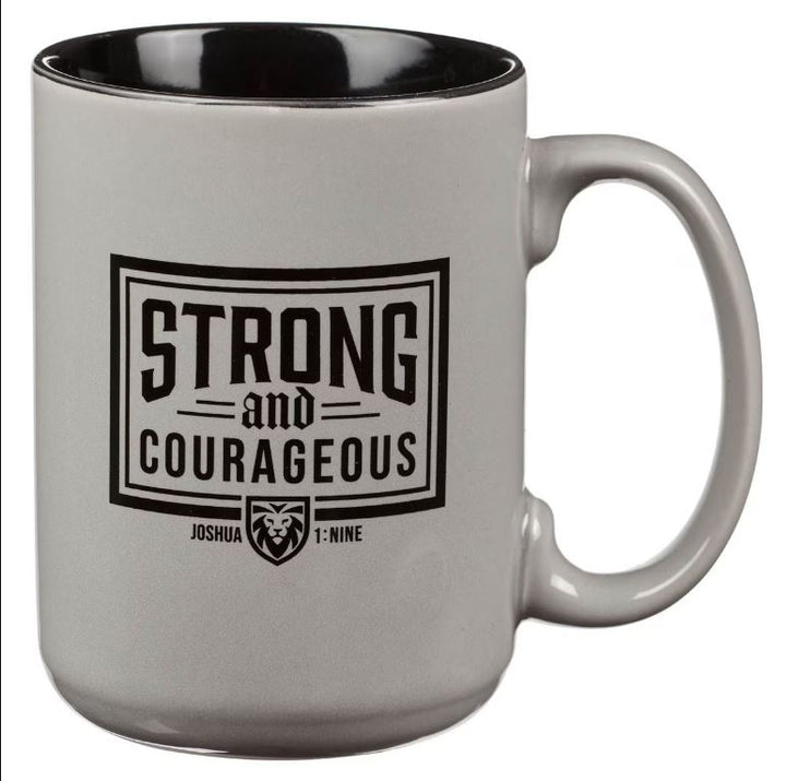 Strong and Courageous Dad Gray Ceramic Coffee Mug - Joshua 1:9