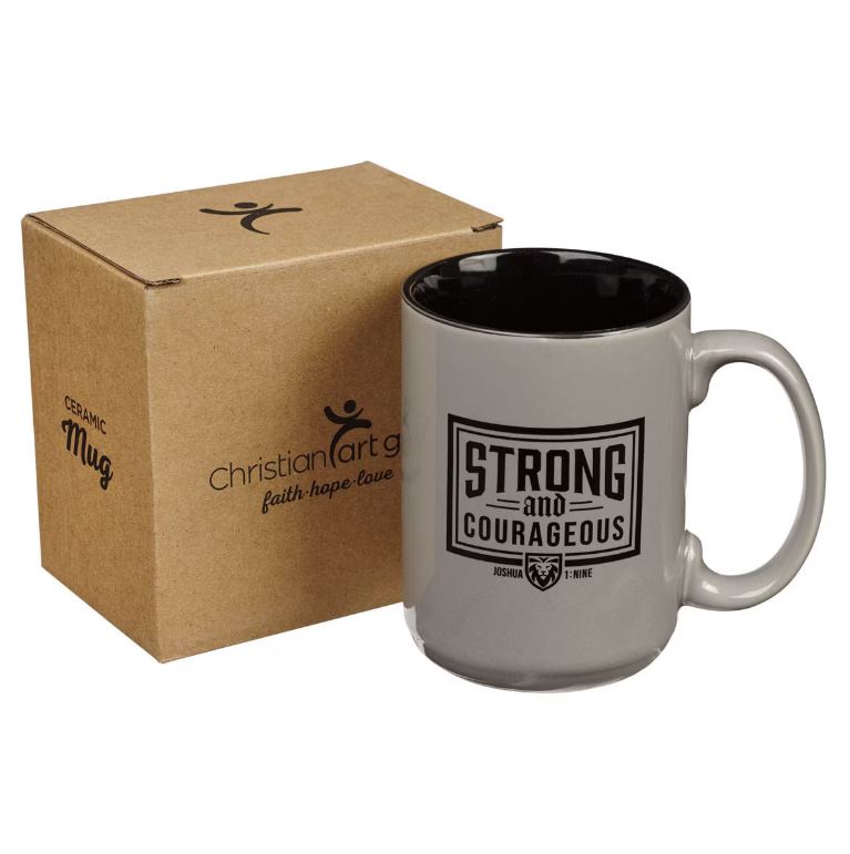 Strong and Courageous Dad Gray Ceramic Coffee Mug - Joshua 1:9