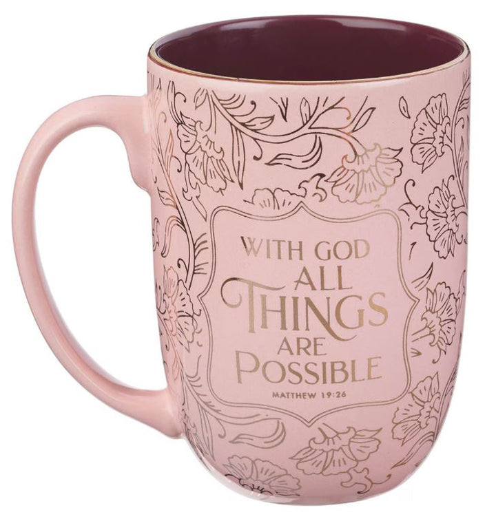 All Things Are Possible Blush Ceramic Coffee Mug - Matthew 19:26