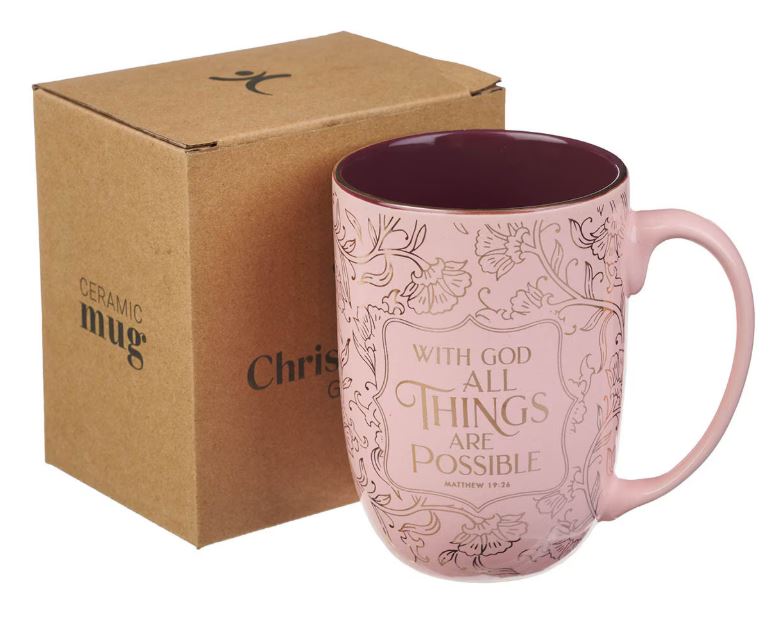 All Things Are Possible Blush Ceramic Coffee Mug - Matthew 19:26