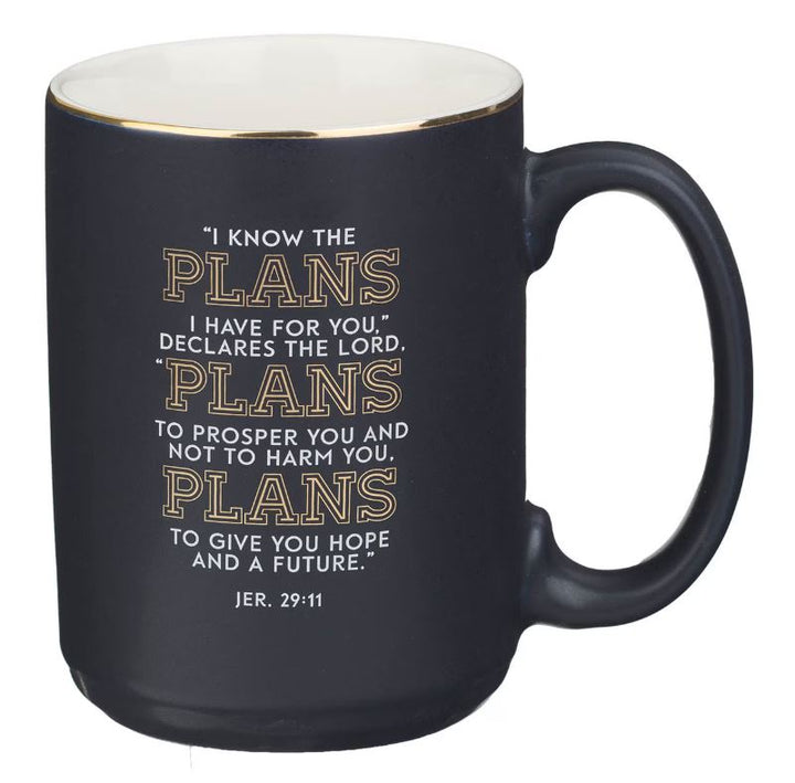 The Plans Modern Blue Grid Ceramic Coffee Mug - Jeremiah 29:11